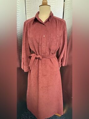 Lanvin Vintage 1970s Mauve Dusty Rose Ultrasuede Shirt Dress